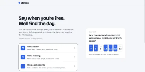 Screenshot of the OkDates meeting scheduler